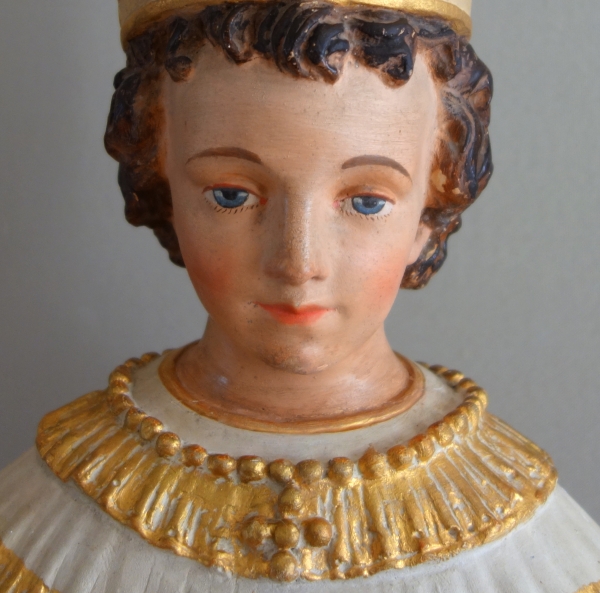 Tall devotion polychromatic plaster statue : Infant Jesus of Prague - 19th century