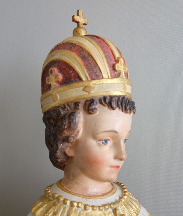 Tall devotion polychromatic plaster statue : Infant Jesus of Prague - 19th century