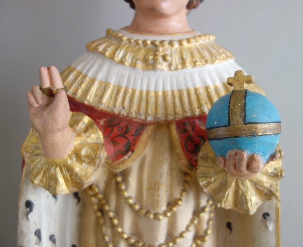 Tall devotion polychromatic plaster statue : Infant Jesus of Prague - 19th century