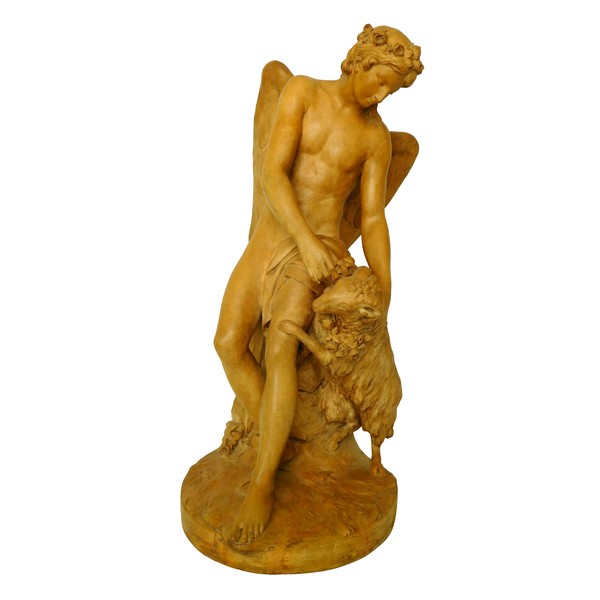 Tall allegorical terracotta sculpture : spring genie after late 18th century Martin Claude Monot 