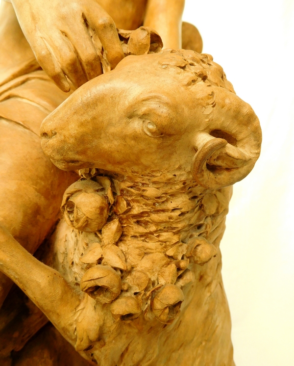 Tall allegorical terracotta sculpture : spring genie after late 18th century Martin Claude Monot 
