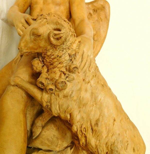 Tall allegorical terracotta sculpture : spring genie after late 18th century Martin Claude Monot 