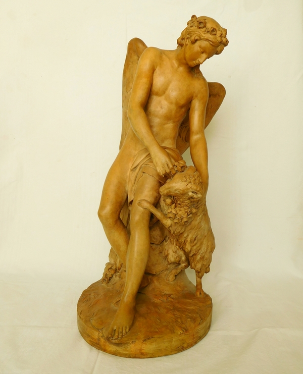 Tall allegorical terracotta sculpture : spring genie after late 18th century Martin Claude Monot 