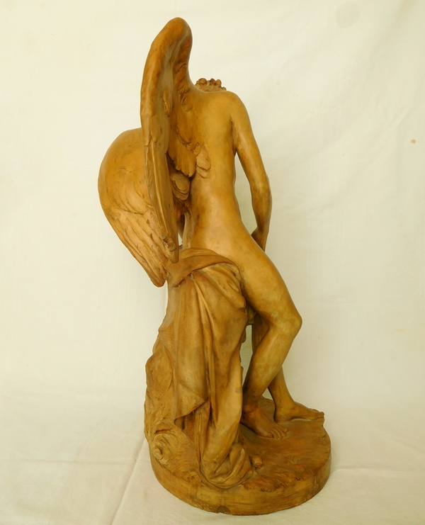 Tall allegorical terracotta sculpture : spring genie after late 18th century Martin Claude Monot 