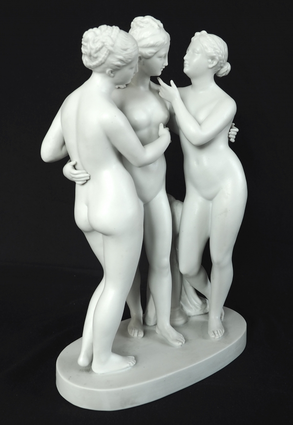 The 3 Graces, tall mythological biscuit sculpture, 19th century