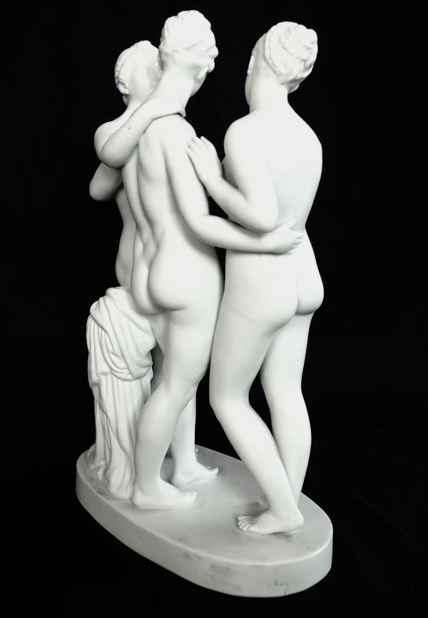 The 3 Graces, tall mythological biscuit sculpture, 19th century