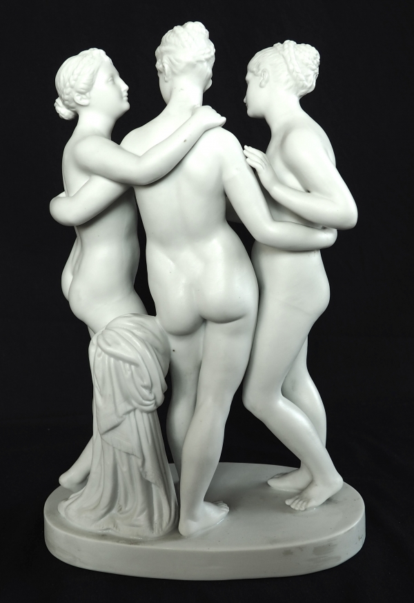 The 3 Graces, tall mythological biscuit sculpture, 19th century