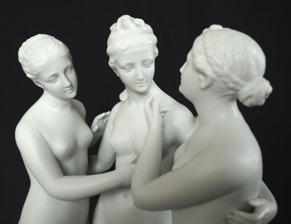 The 3 Graces, tall mythological biscuit sculpture, 19th century