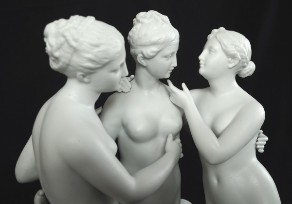 The 3 Graces, tall mythological biscuit sculpture, 19th century