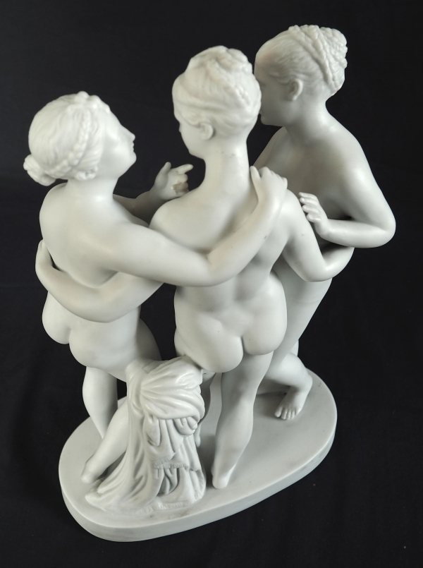 The 3 Graces, tall mythological biscuit sculpture, 19th century