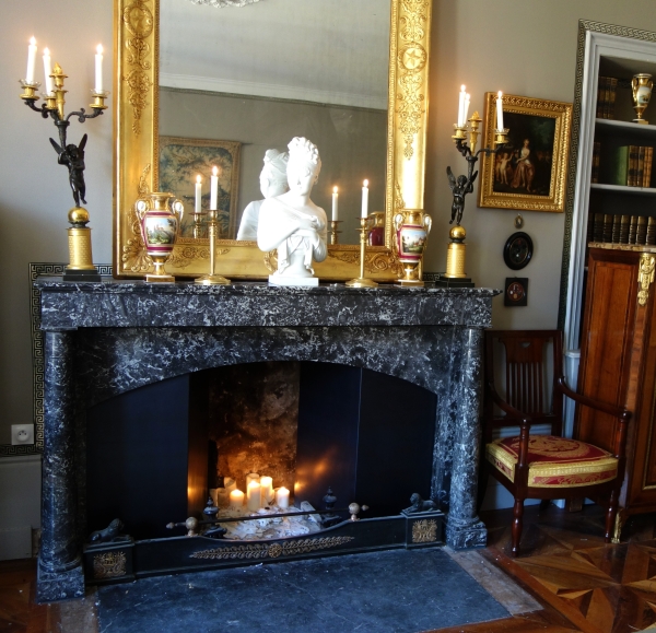 Tall biscuit bust featuring Madame Recamier after Houdon - 57cm