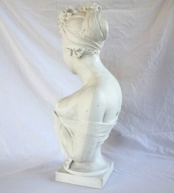 Tall biscuit bust featuring Madame Recamier after Houdon - 57cm