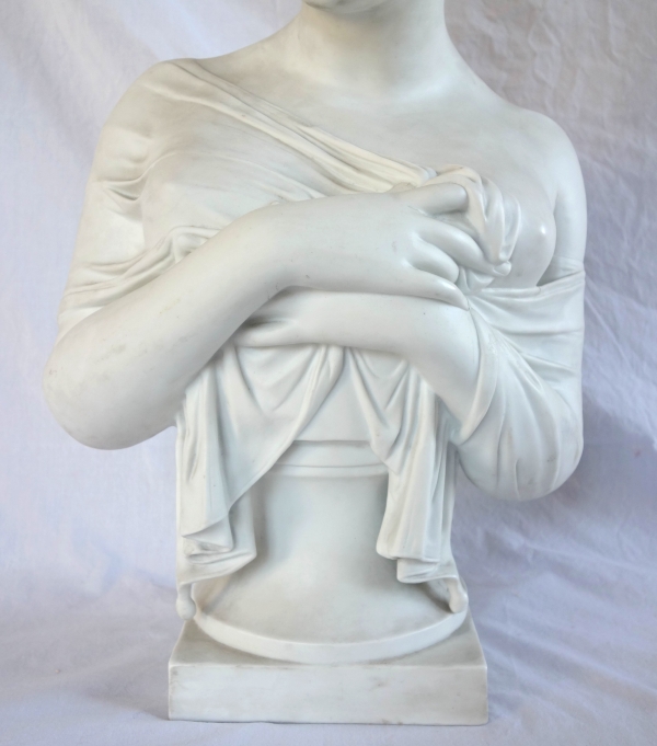 Tall biscuit bust featuring Madame Recamier after Houdon - 57cm