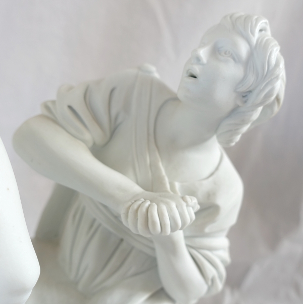 Tall porcelain biscuit sculpture : allegory of sculpture, ormolu base - Louis XVI style