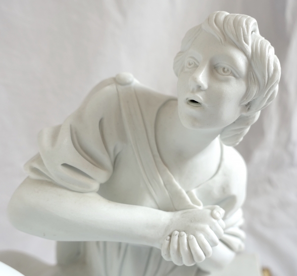 Tall porcelain biscuit sculpture : allegory of sculpture, ormolu base - Louis XVI style