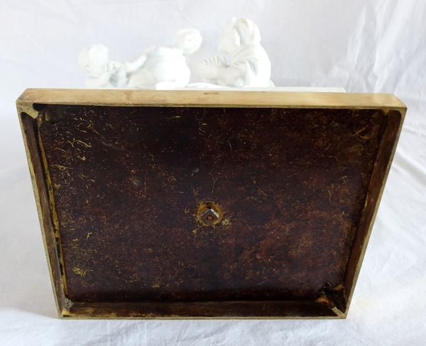 Tall porcelain biscuit sculpture : allegory of sculpture, ormolu base - Louis XVI style