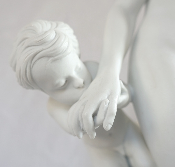 Tall porcelain biscuit sculpture : allegory of sculpture, ormolu base - Louis XVI style