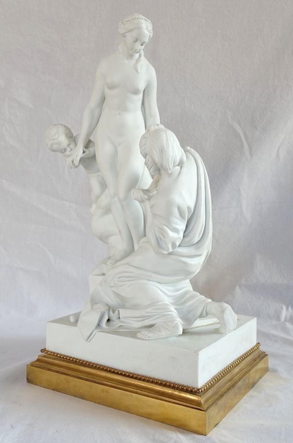 Tall porcelain biscuit sculpture : allegory of sculpture, ormolu base - Louis XVI style