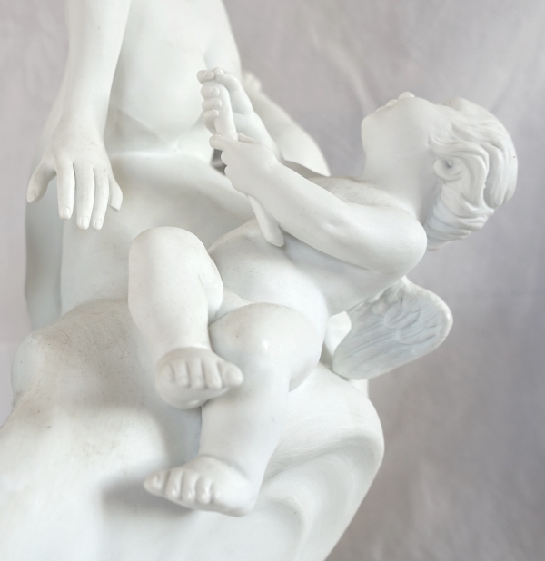 Tall porcelain biscuit sculpture : allegory of sculpture, ormolu base - Louis XVI style