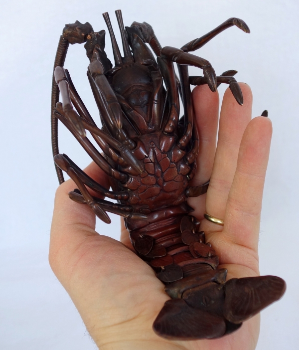 Jizai, langouste articulée en bronze patiné, Japon, époque Meiji