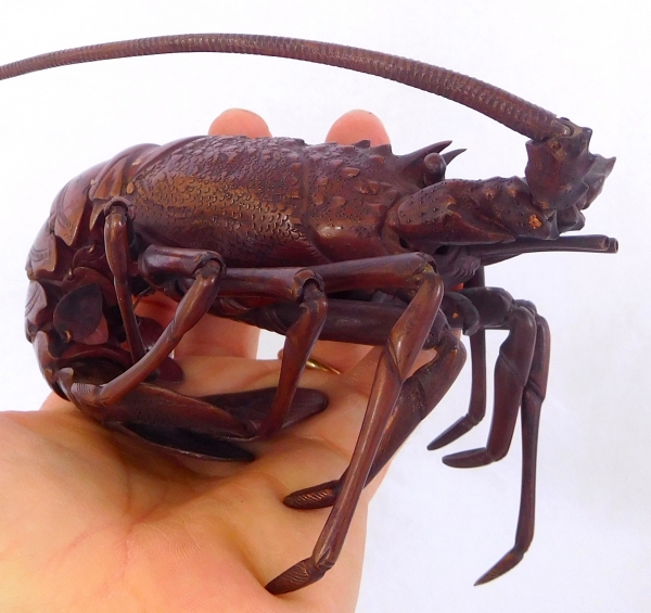 Jizai, langouste articulée en bronze patiné, Japon, époque Meiji