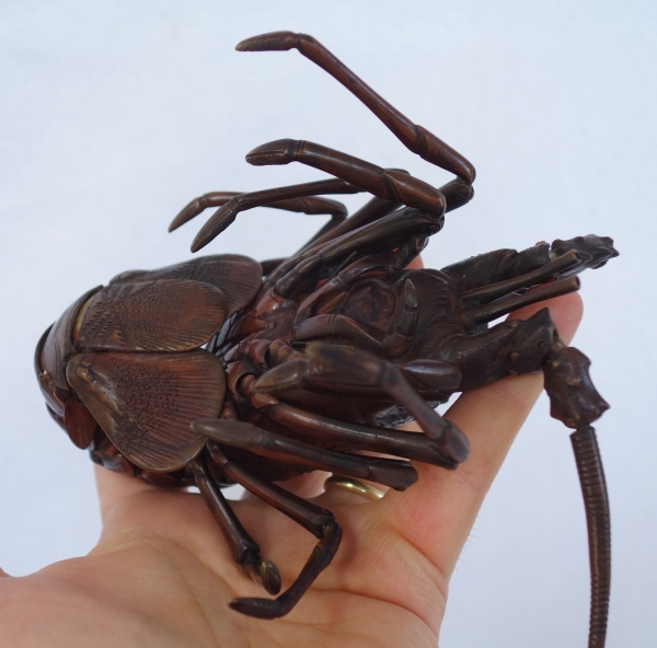 Jizai, langouste articulée en bronze patiné, Japon, époque Meiji