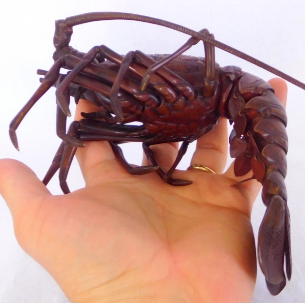 Jizai, langouste articulée en bronze patiné, Japon, époque Meiji