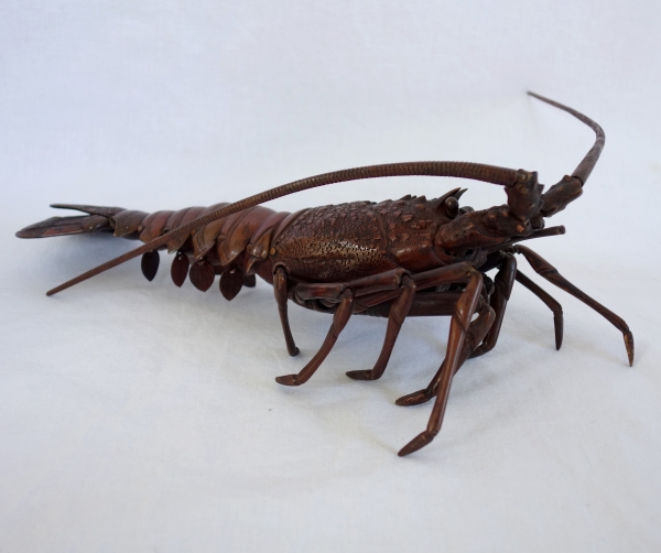 Jizai, langouste articulée en bronze patiné, Japon, époque Meiji