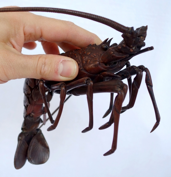 Jizai, langouste articulée en bronze patiné, Japon, époque Meiji