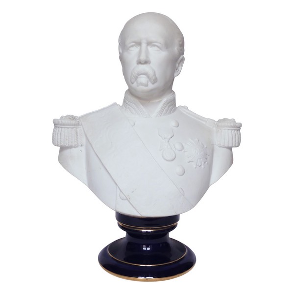 Porcelain biscuit bust of French Marshall de Mac Mahon - signed Sevres 1874