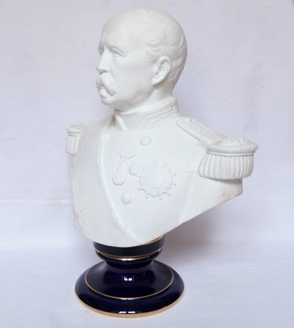 Porcelain biscuit bust of French Marshall de Mac Mahon - signed Sevres 1874