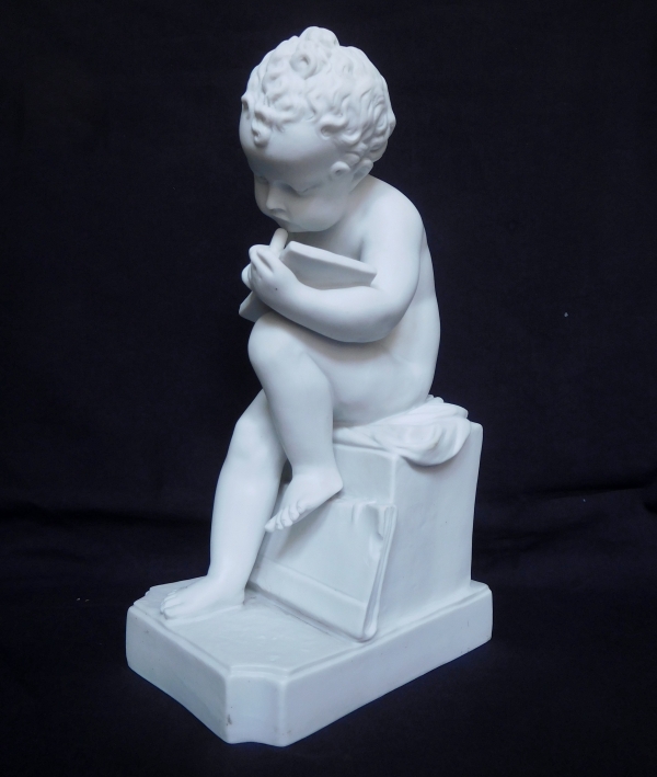 Paire de grands biscuits de porcelaine d'après Canova : putti, allégories de la lecture et de l'écriture