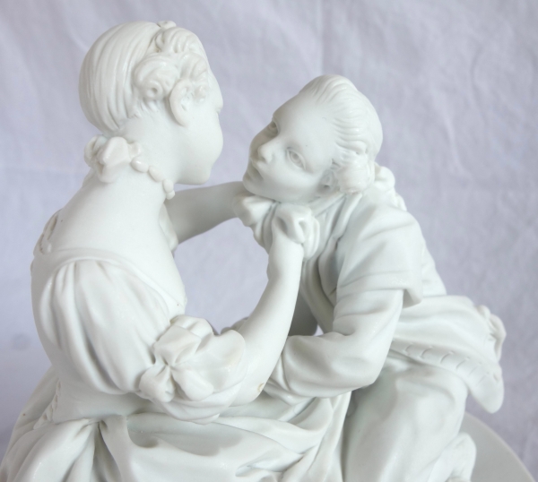Sèvres : scène galante du XVIIIe siècle - allégorie du mariage, paire de groupes en biscuit - signés