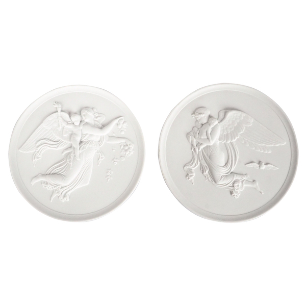 Pair of biscuit neoclassical medals, mythological characters, Empire style