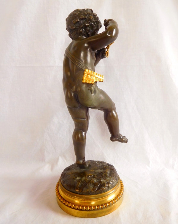 Pair of tall patinated bronze and ormolu musician putti after Clodion, Louis XVI style - 36cm