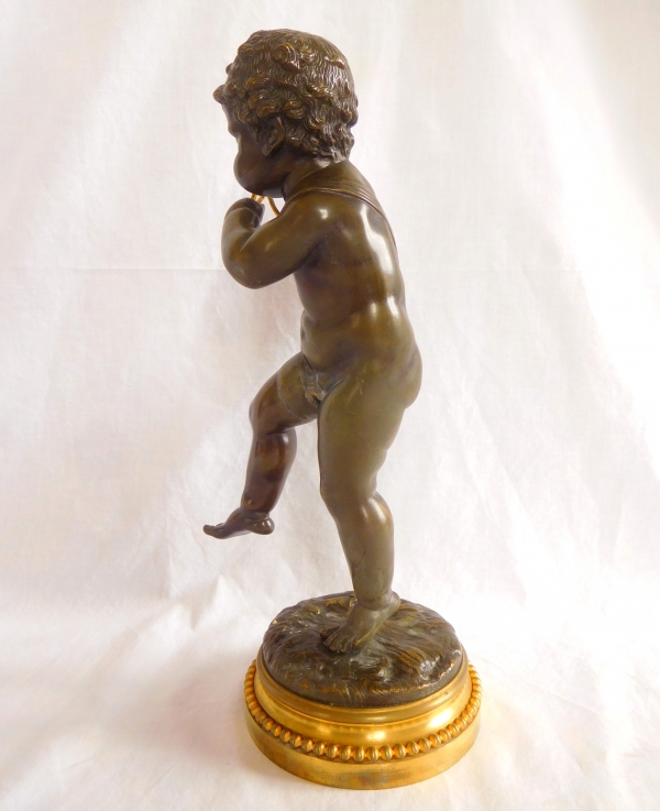 Pair of tall patinated bronze and ormolu musician putti after Clodion, Louis XVI style - 36cm