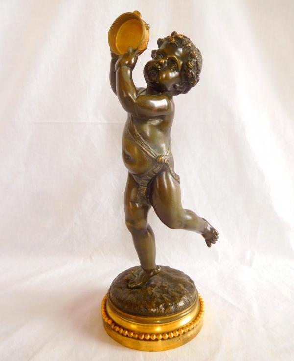 Pair of tall patinated bronze and ormolu musician putti after Clodion, Louis XVI style - 36cm