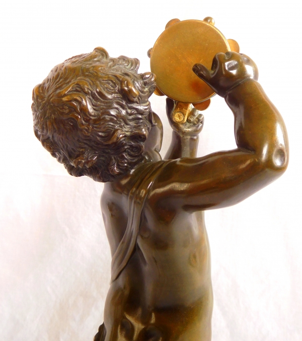 Pair of tall patinated bronze and ormolu musician putti after Clodion, Louis XVI style - 36cm