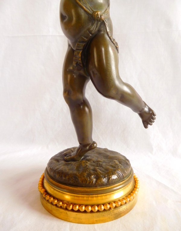 Pair of tall patinated bronze and ormolu musician putti after Clodion, Louis XVI style - 36cm