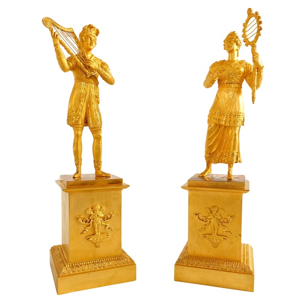 Pair of tall ormolu statues showing musicians, early 19th century circa 1820