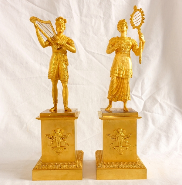 Pair of tall ormolu statues showing musicians, early 19th century circa 1820