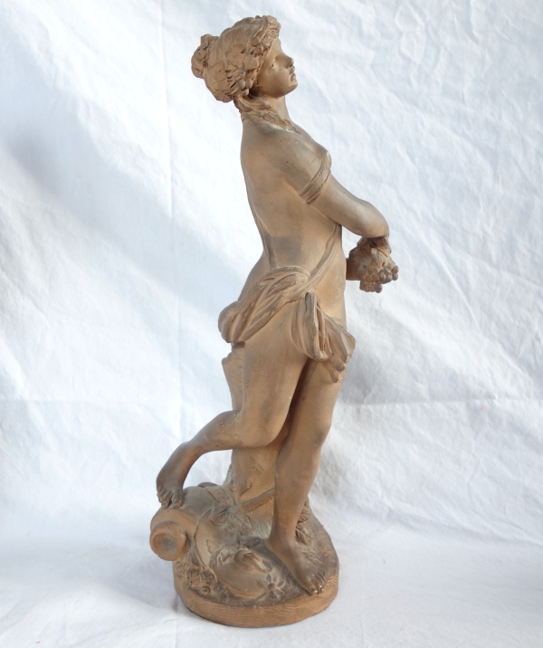 Paire de statues néoclassiques en terre cuite : Faune et Bacchante d'après Clodion