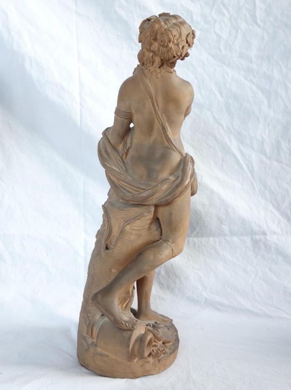 Paire de statues néoclassiques en terre cuite : Faune et Bacchante d'après Clodion