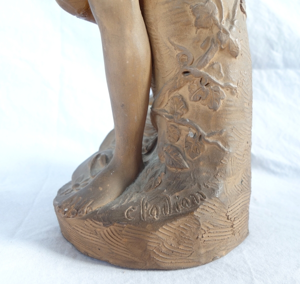 Paire de statues néoclassiques en terre cuite : Faune et Bacchante d'après Clodion