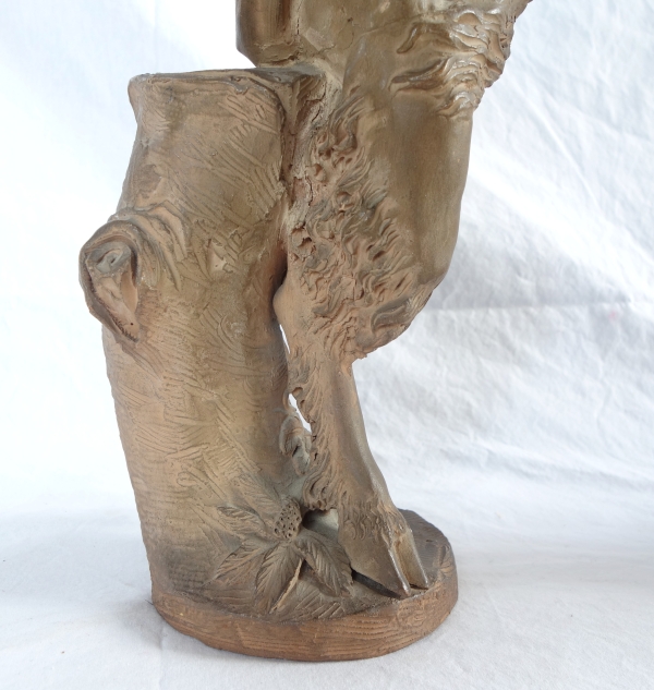 Paire de statues néoclassiques en terre cuite : Faune et Bacchante d'après Clodion