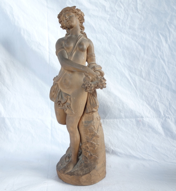 Paire de statues néoclassiques en terre cuite : Faune et Bacchante d'après Clodion
