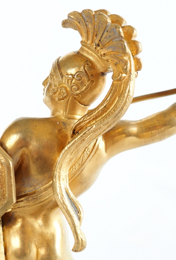Bronze greek warrior shaped paperweight, yellow Sienna marble base, 19th century