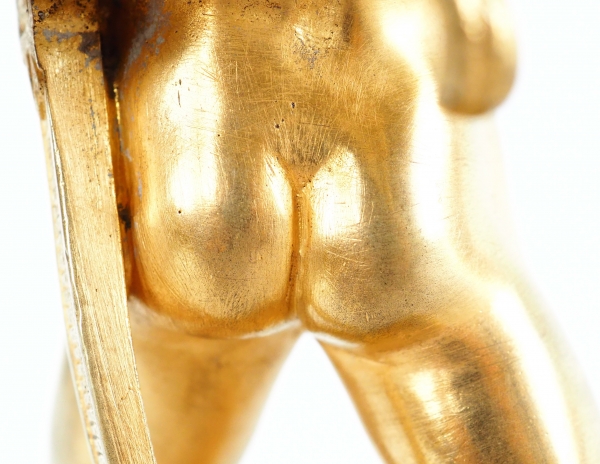 Bronze greek warrior shaped paperweight, yellow Sienna marble base, 19th century
