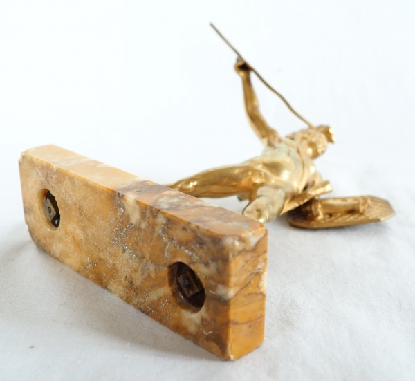 Bronze greek warrior shaped paperweight, yellow Sienna marble base, 19th century