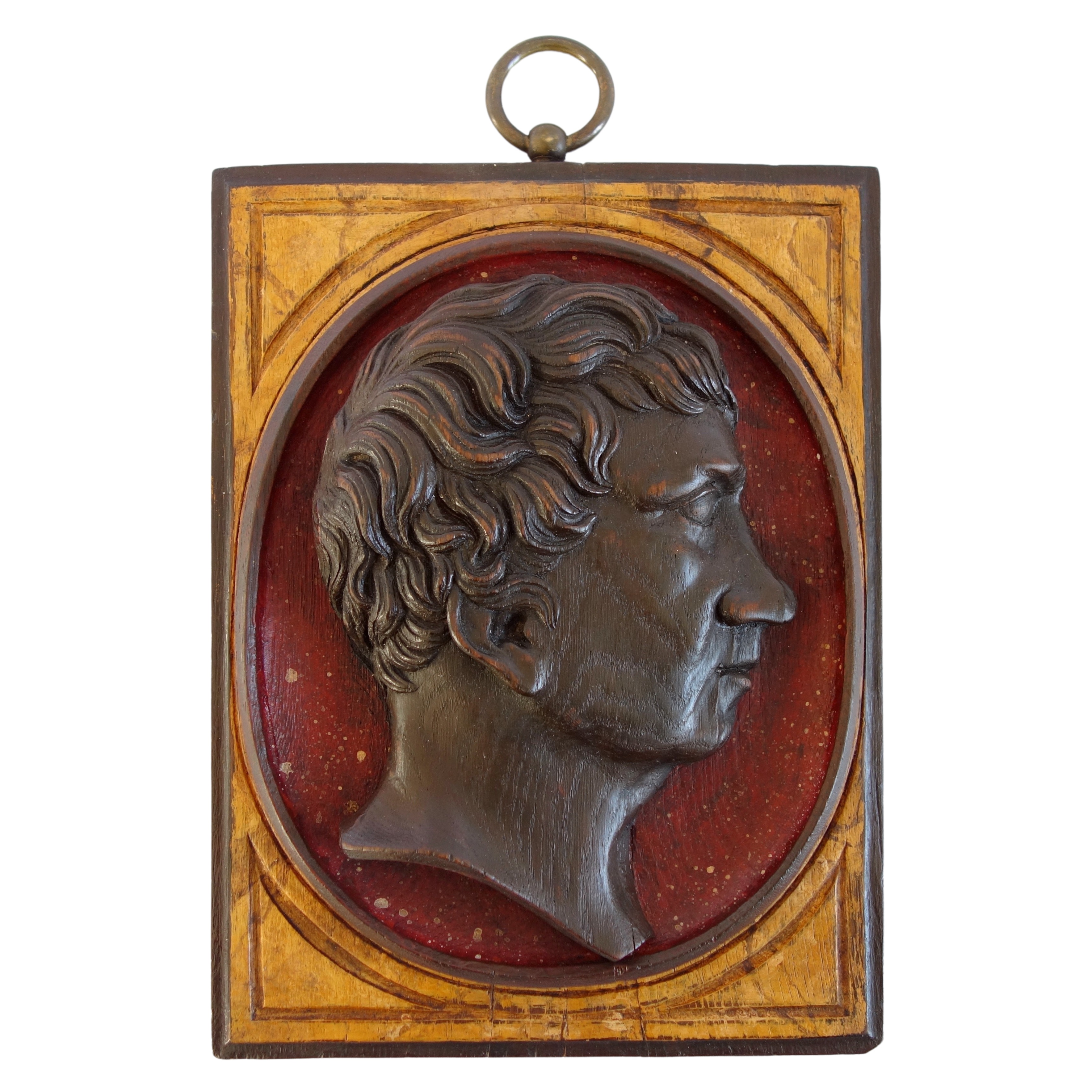 Profil d'Empereur Romain en bois sculpté patiné faux marbre - souvenir du Grand Tour XIXe siècle